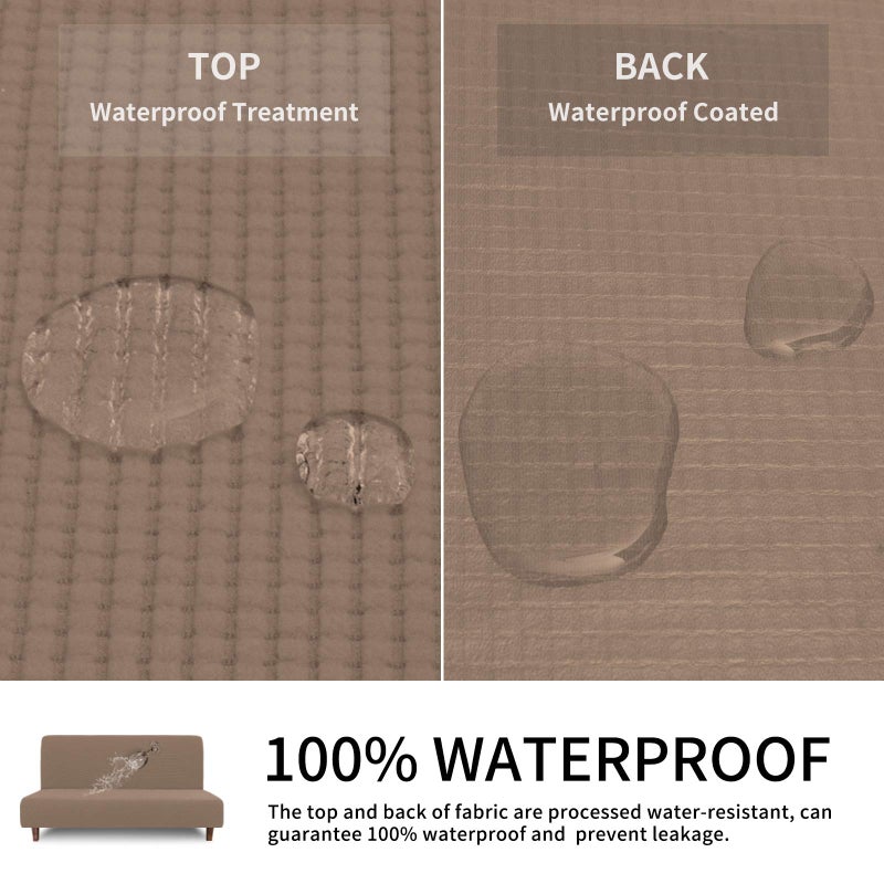 Easy-Going 100% Waterproof Futon Cover, Dual Waterproof Couch Cover for Futon, Stretch Jacquard Sofa Cover, Leakproof Furniture Protector for Kids, Pets, Dog and Cat (Medium, Camel) - Image 5